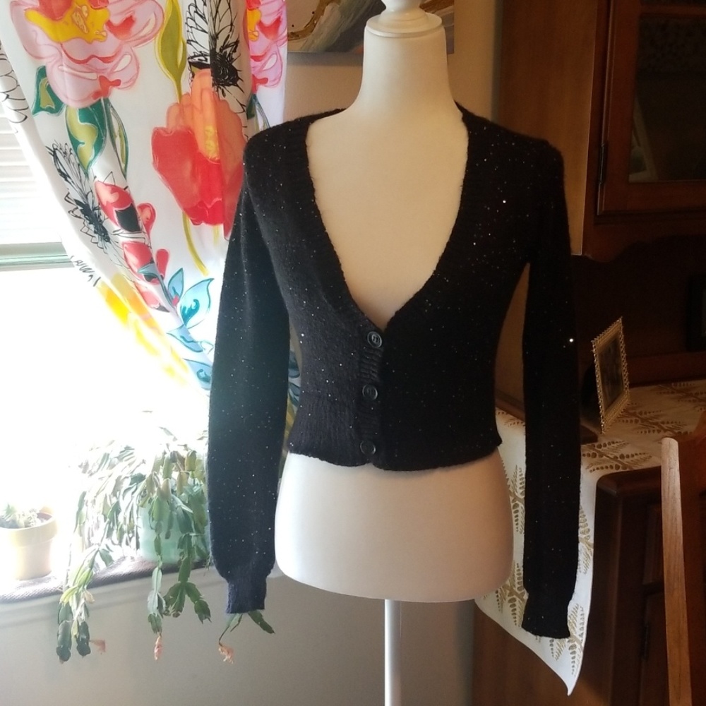 Black Sequin Cropped Sweater